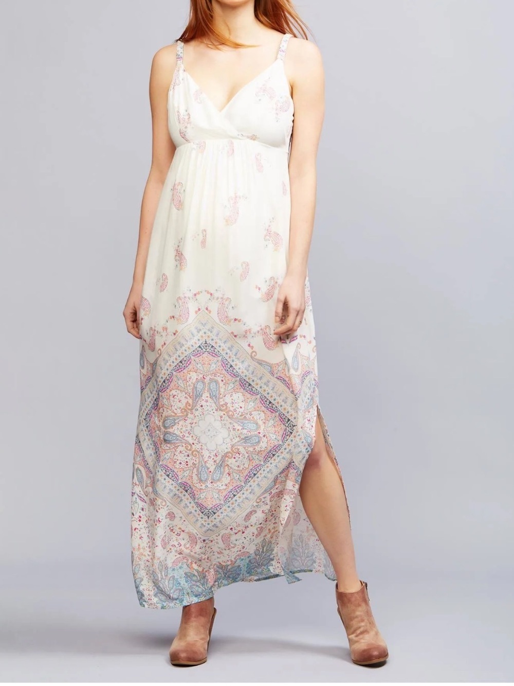 Seraphine Pastel Printed Maternity Maxi Dress size 8 cream pink sleeveless